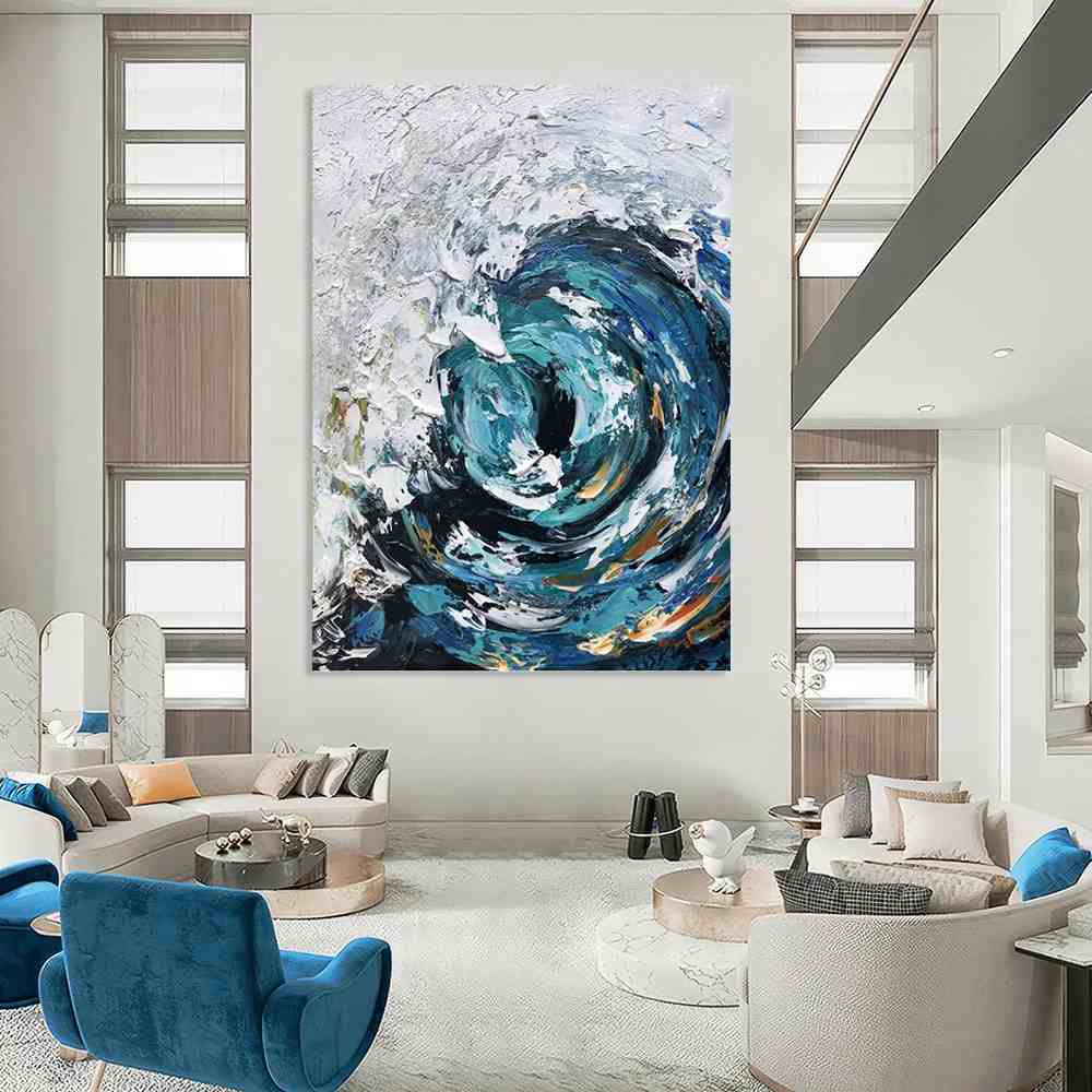 Ocean_Blue_Gray_White_Textured_Artwork_4WQEB wall art